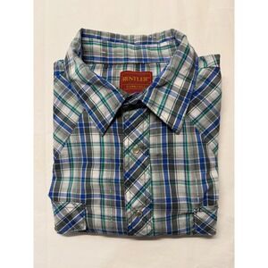 Rustler Mens XXL Western Pearl Snap Shirt Blue Green Plaid Short Sleeve 76145RP